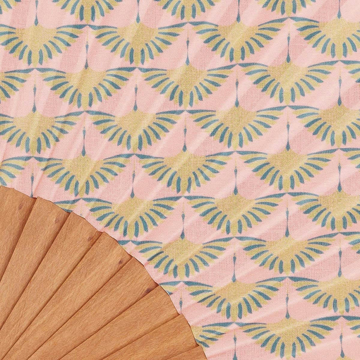 BLESS - Éventail en bois de merisier et coton motif graphique corail