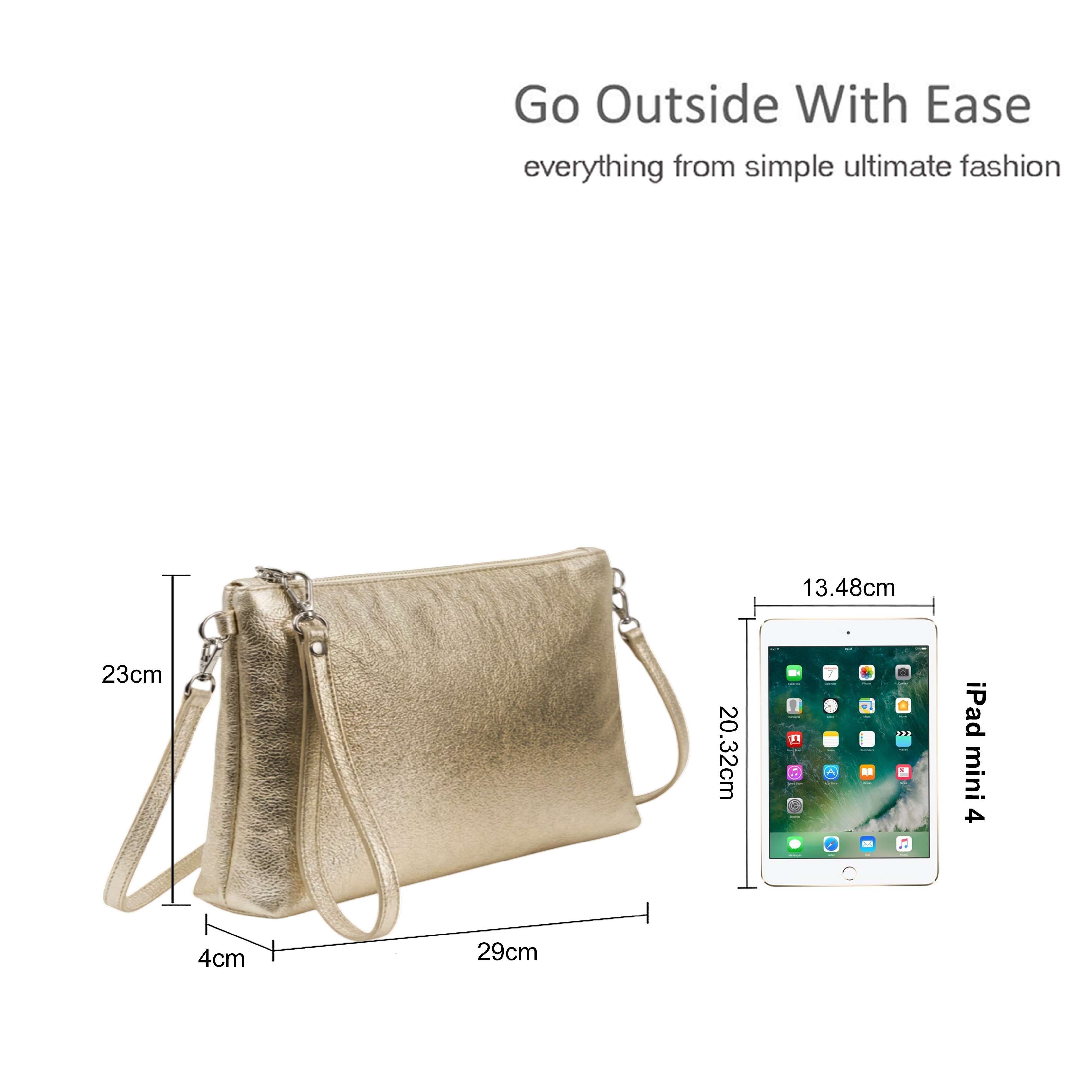 Kitise Genuine Metallic Genuine Italian Leather Slim Crossbody Clutch Bag