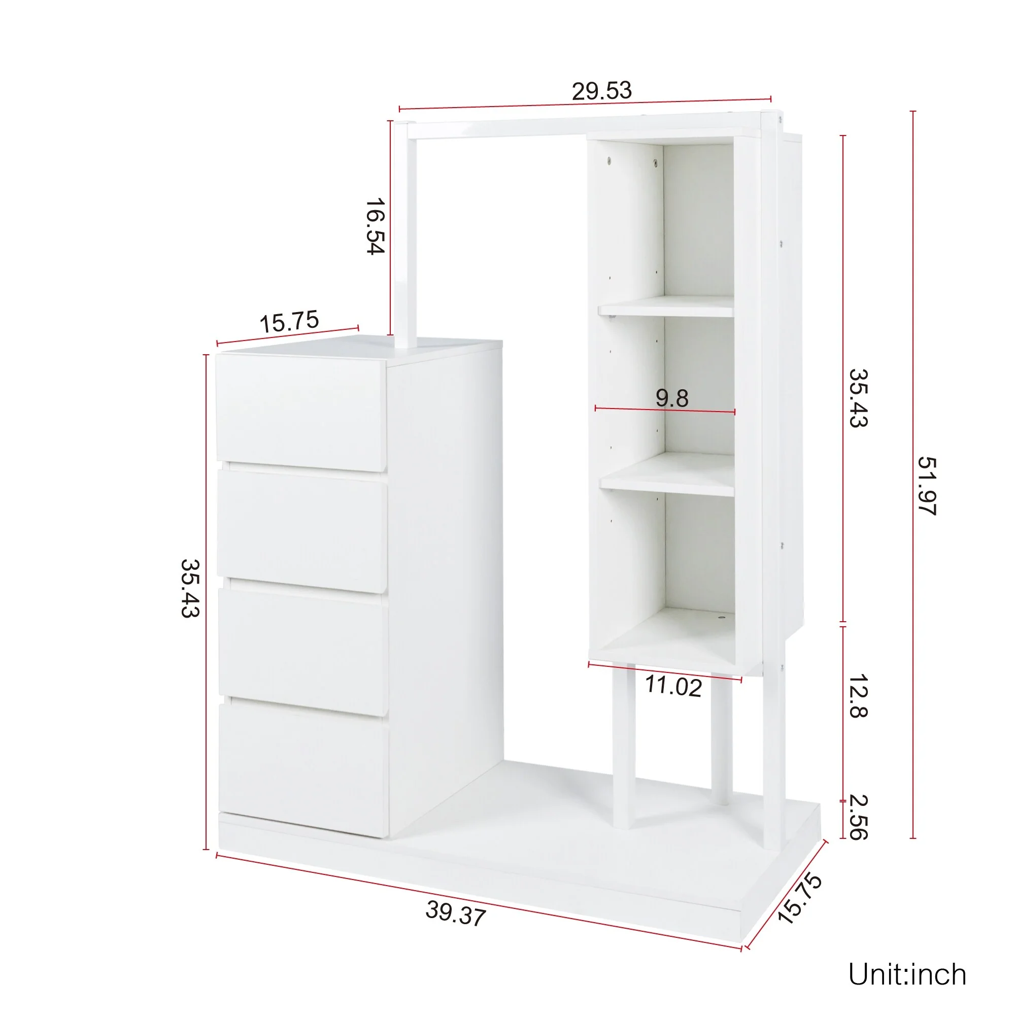 Bedroom Wardrobe Combo Chest with Drawers and Hanging Rack