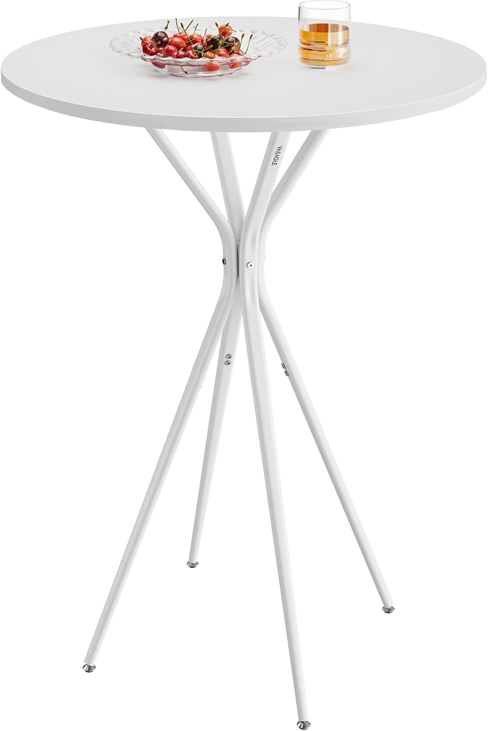 VASAGLE Bar Table, Round Cocktail High Top Pub Bistro Table for Party, Kitchen Dining, Home Bar, 23.6 x 23.6 x 41.3 Inches, Metal Frame, Modern Style, Easy to Assemble, Cloud White and Matte White