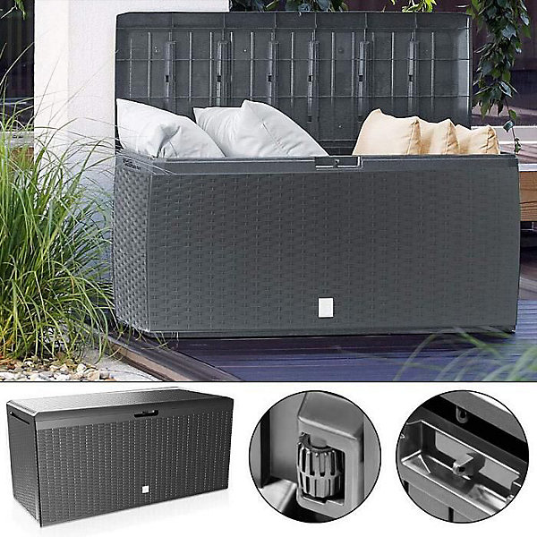 Coffre de Rangement Anthracite 290L Aspect Polyrotin Malle Jardin