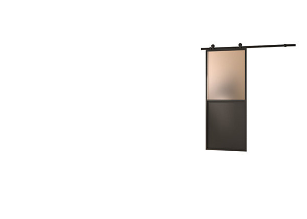 Kit porte Coulissante en applique Contemporain noir cadre en aluminium et verre dépoli Blanc H. 204 x 73 x 3,6 Cm