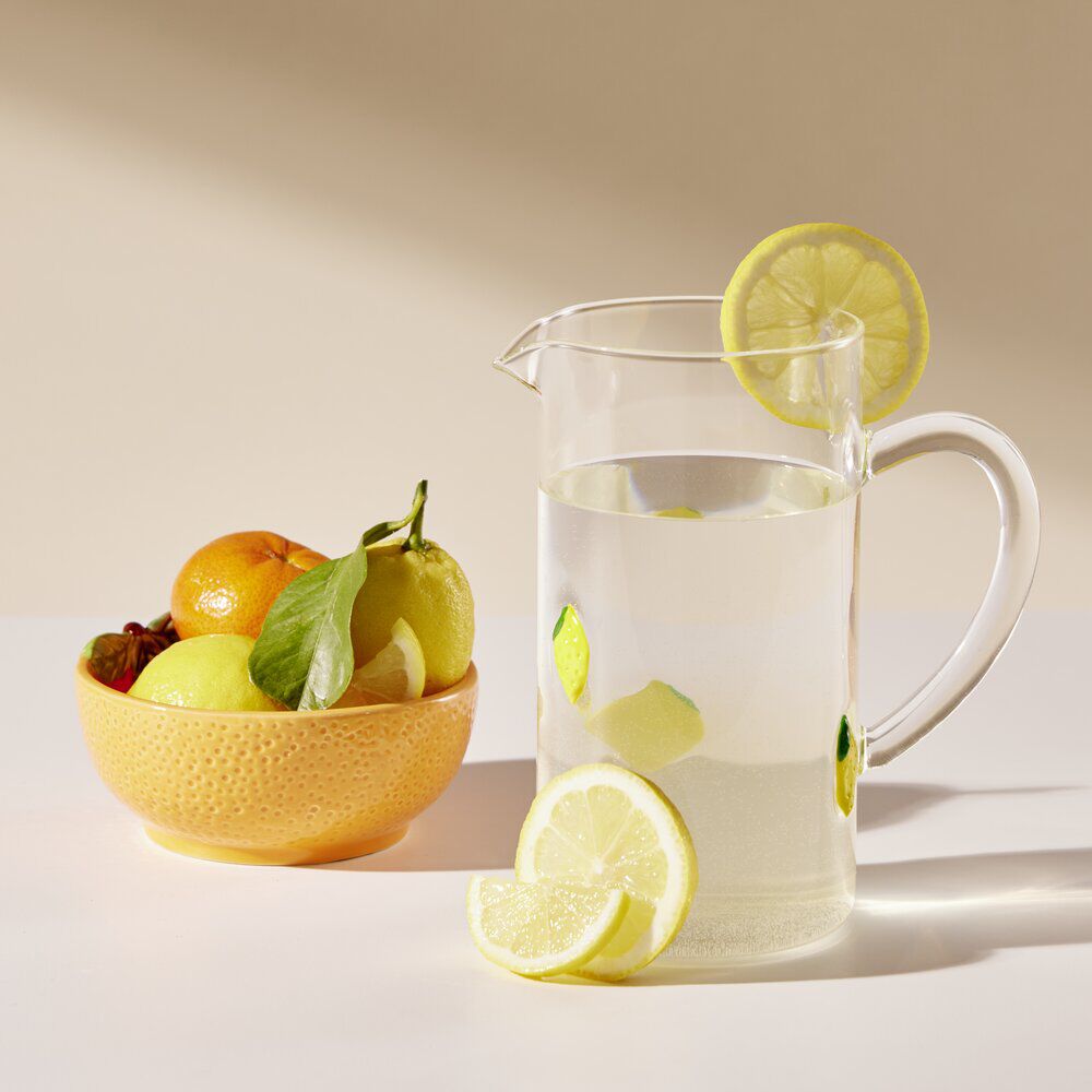 Verre bas transparent motif relief citron jaune Ø9xH10cm