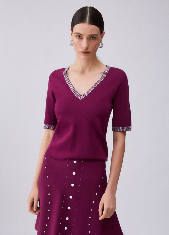 T-shirt in maglia con strass