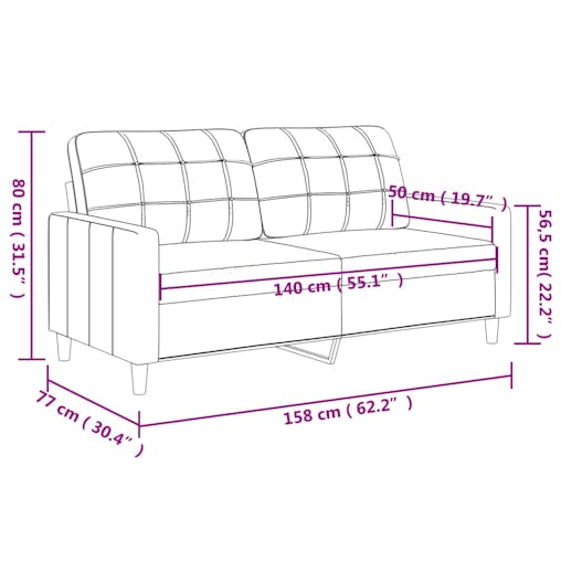 NNEVL 2-Seater Sofa Black 140 cm Fabric