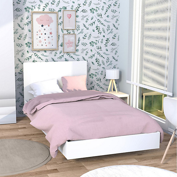 Lit simple 1 place 90x190cm Blanc avec sommier LIFA