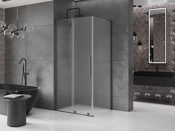 Mexen Velar L cabine de douche coulissante 110 x 100 cm, givrée, gun metal - 871-110-100-33-95