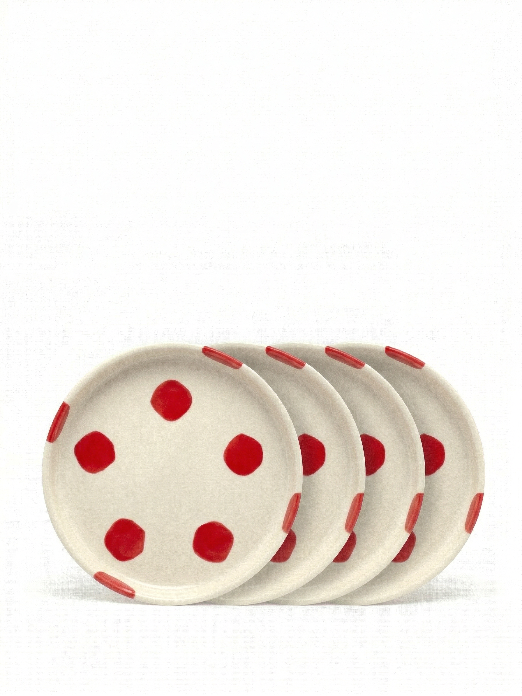 vtwonen - Gebaksbord - Stippen - Rood - Keramiek - 13cm - Set van 4