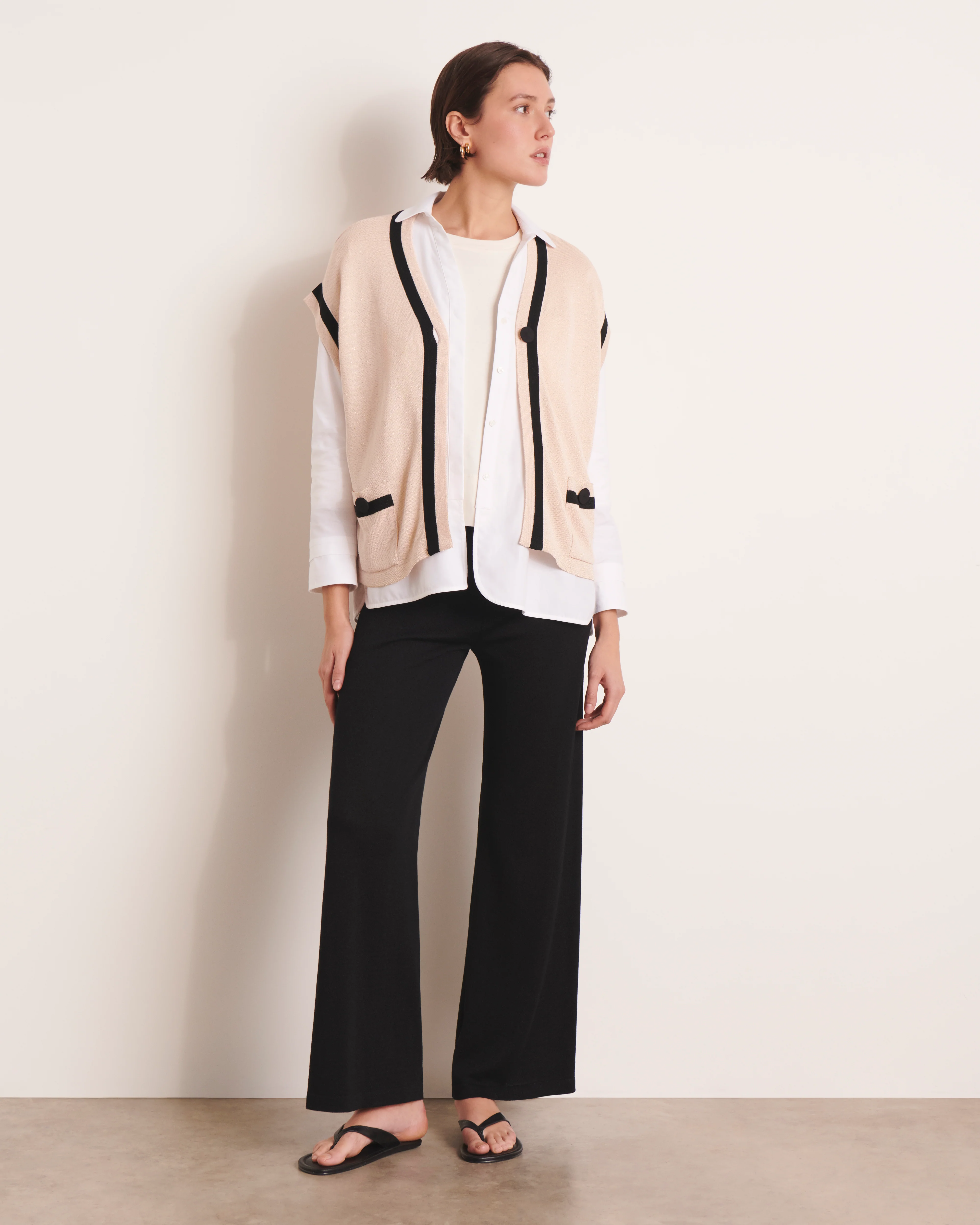 Gilet oversize beige en maille irisée GRECE13-BIS/13123/781