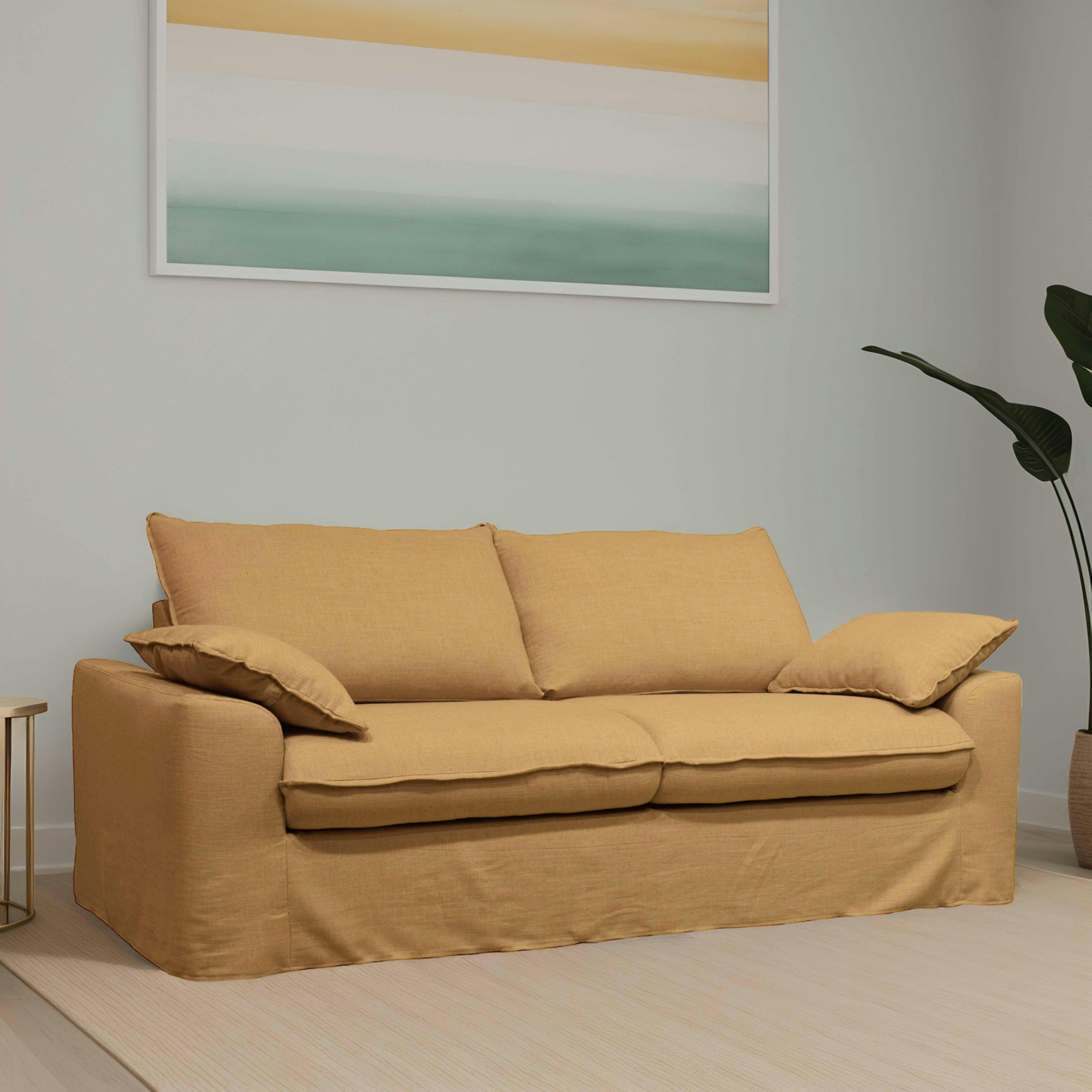 JAROD - Canapé convertible en tissu 3 places ocre