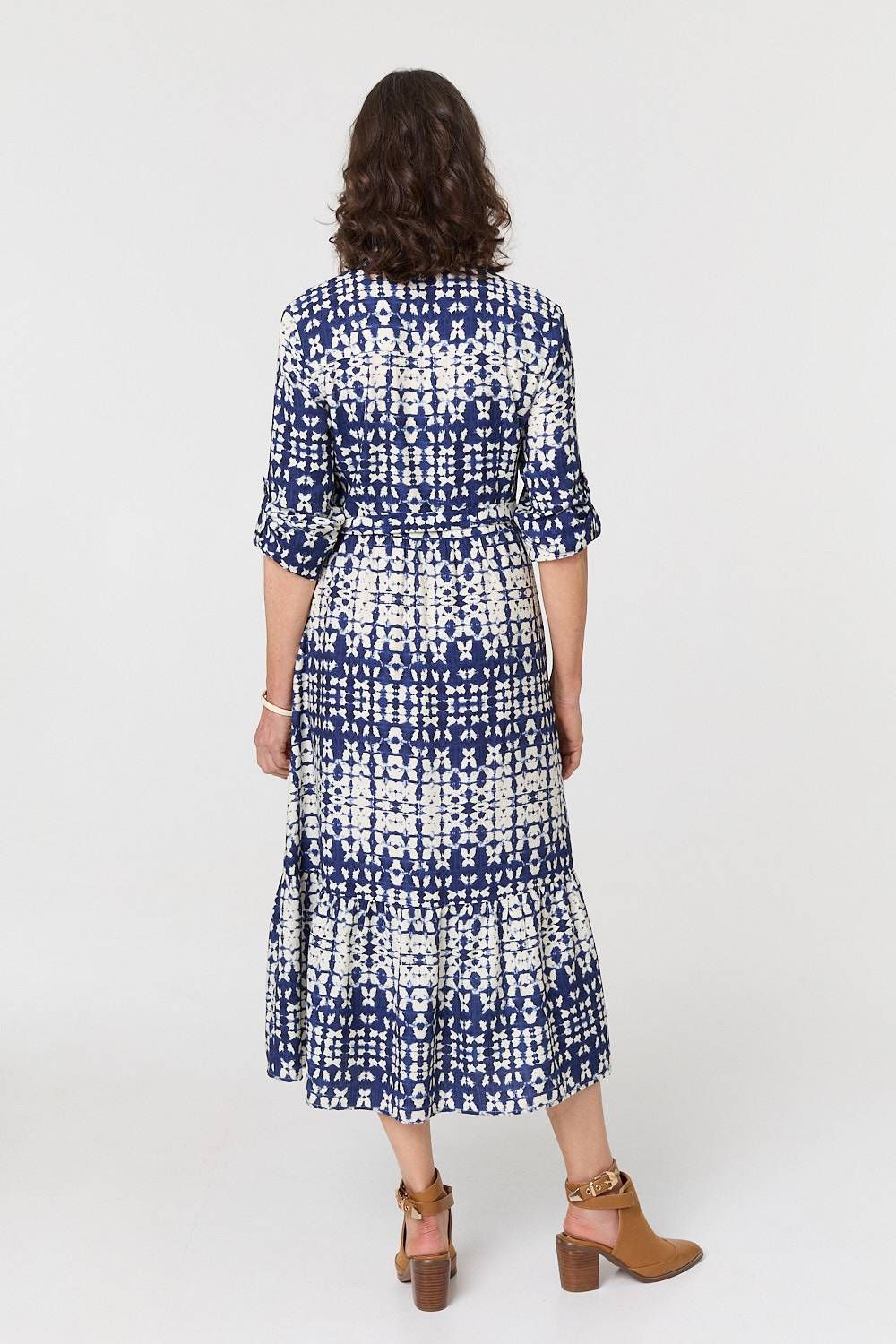 Izabel London Printed Tie Front Midi Shirt Dress