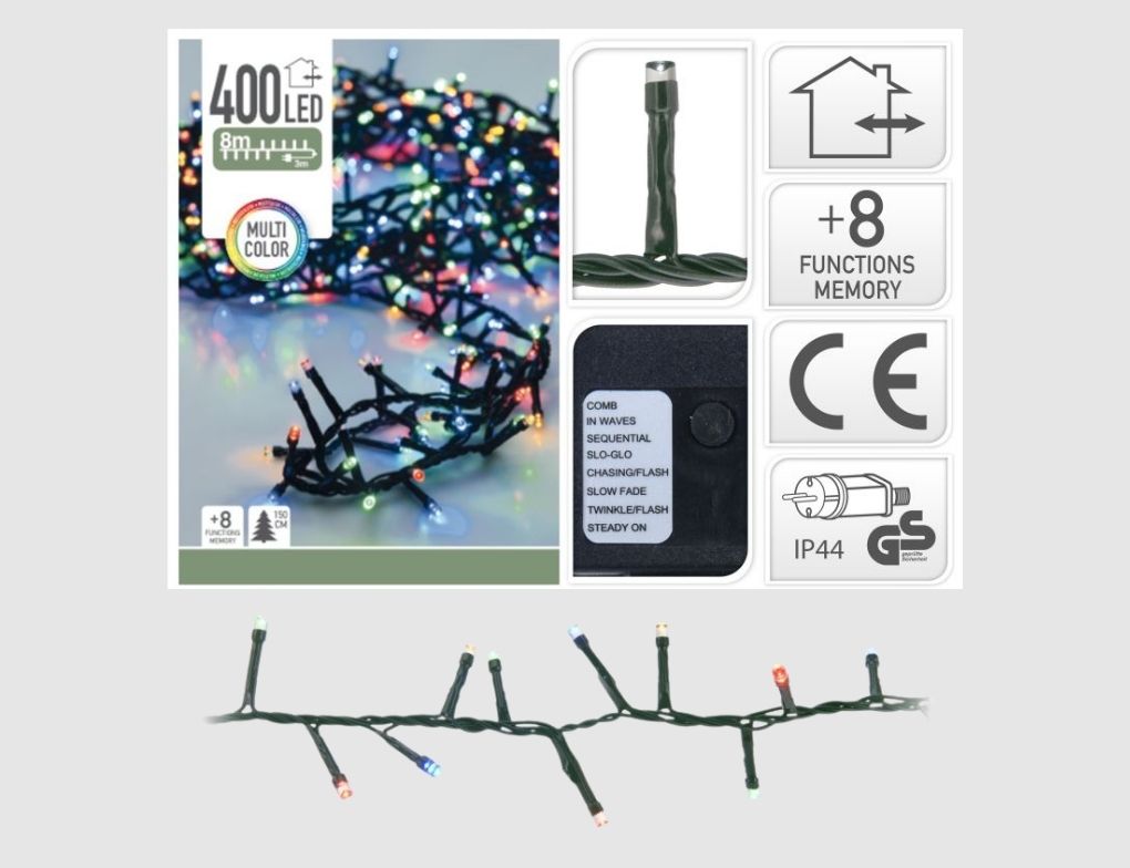 LED-Cluster-Lichterkette 400 LEDs mehrfarbig mit Timer