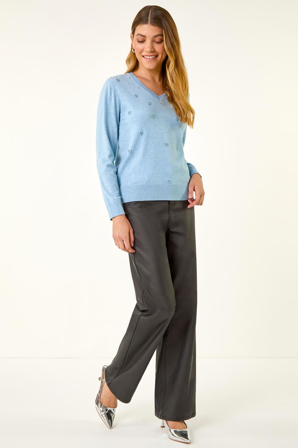 Roman V-Neck Flower Hotfix Jumper
