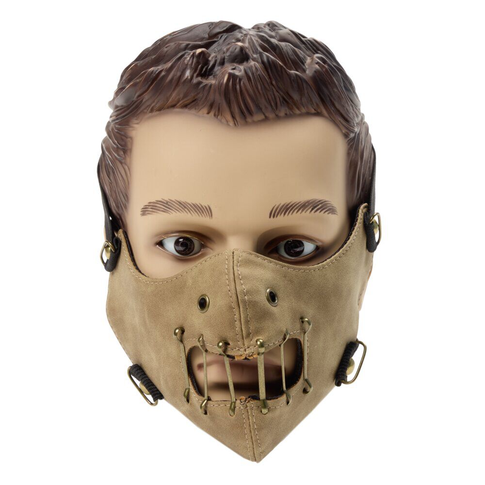 Masque Halloween adulte style Hannibal Lecter muselière cuir beige 16x20cm