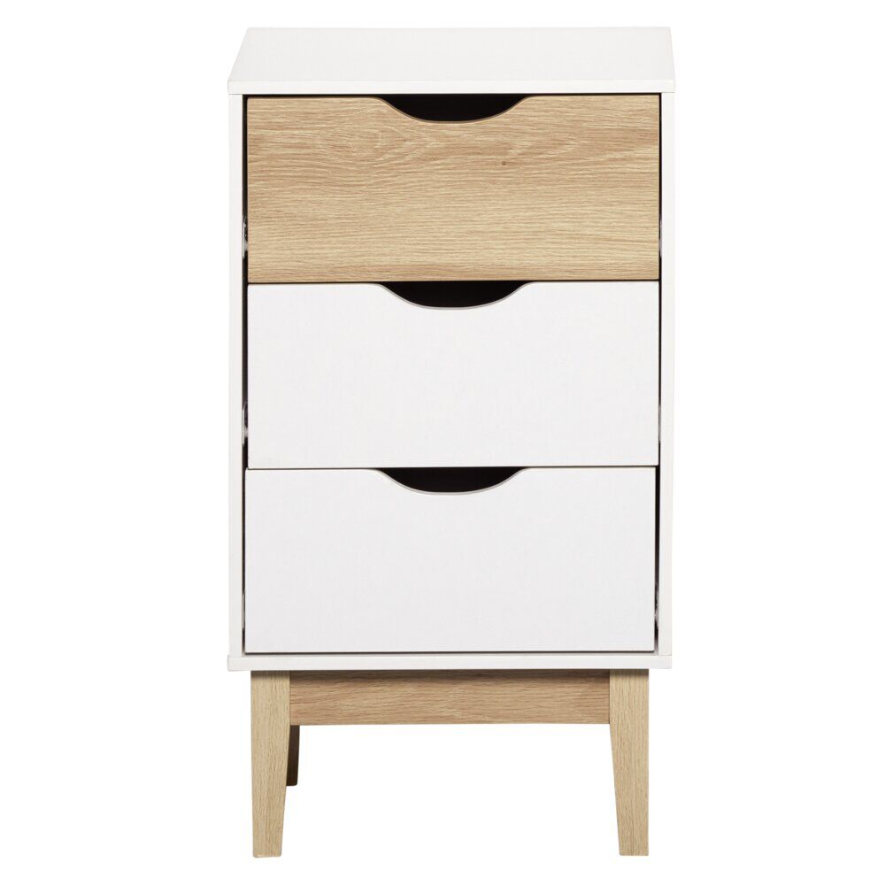 Meuble de rangement Lida 3 tiroirs en bois naturel et blanc