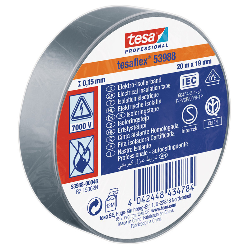 Ruban d'isolation électrique gris 19 mm x 20 m TESA