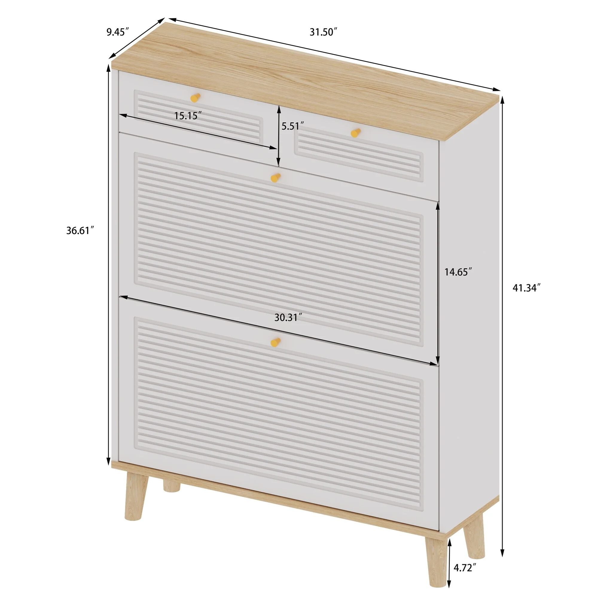 Freestanding Wood Shoe Cabinet with 2 Flip-up Doors and 2 Drawers