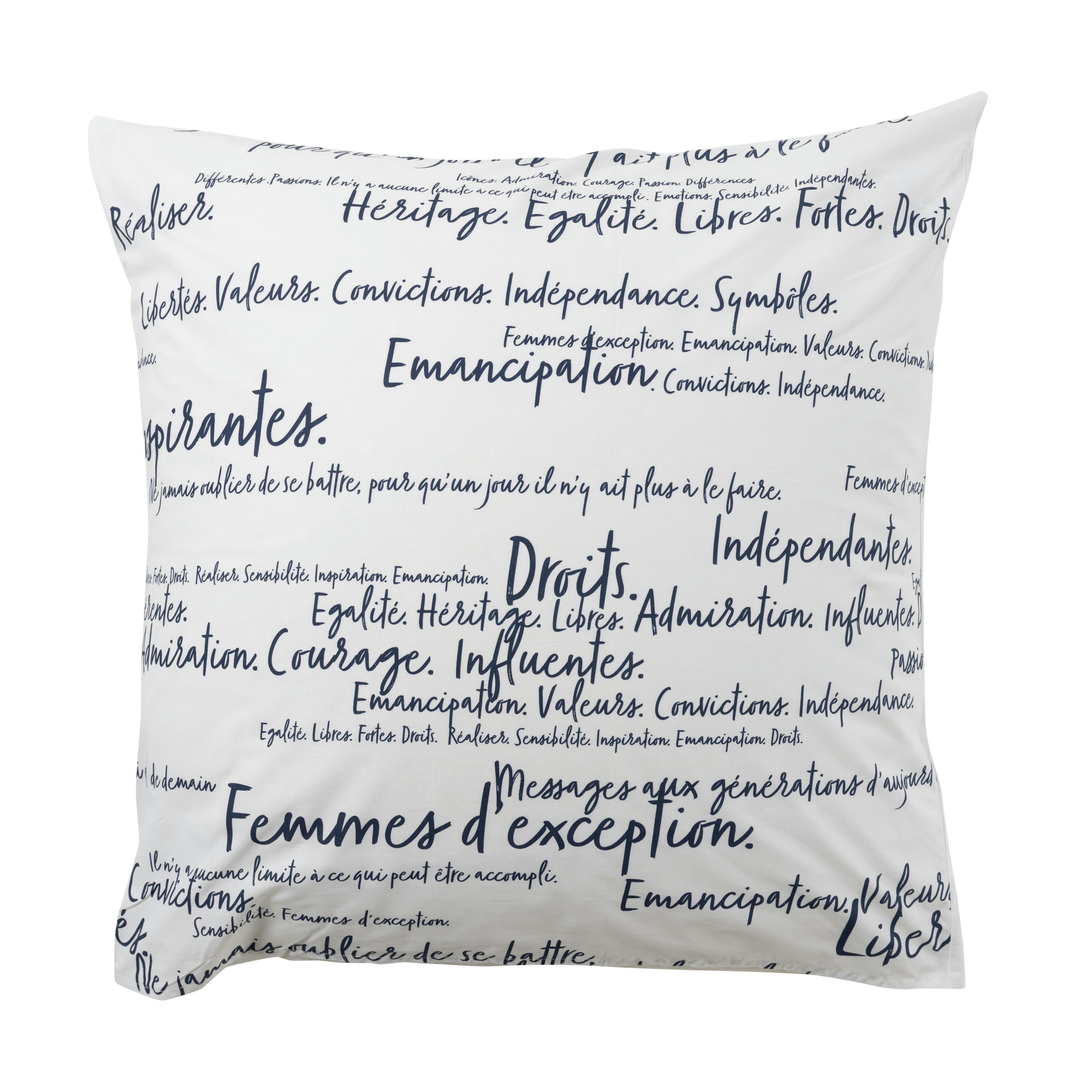 SIMONES - Taie d'oreiller carrée percale de coton imprimé bleu 64 x 64 cm