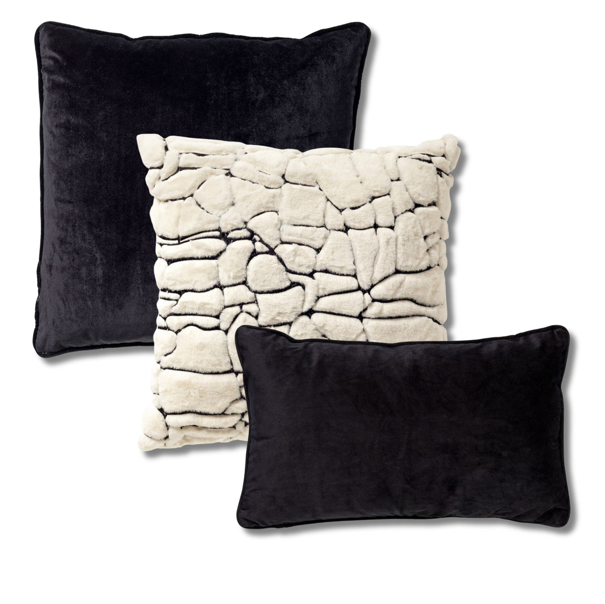 KUSSENSET - 3-delig - Rodin - 45x45 cm, 30x50 cm - inclusief binnenkussens - zwart, beige