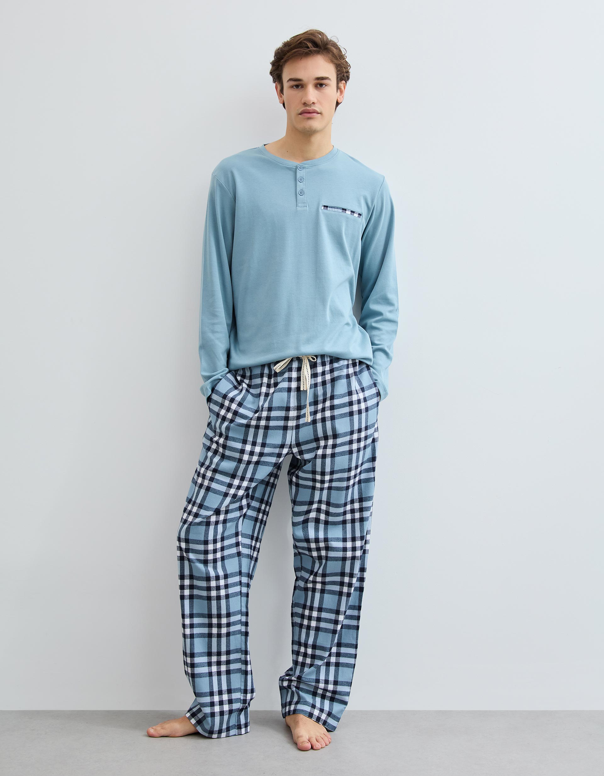 Pijama Xadrez, Homem, Azul