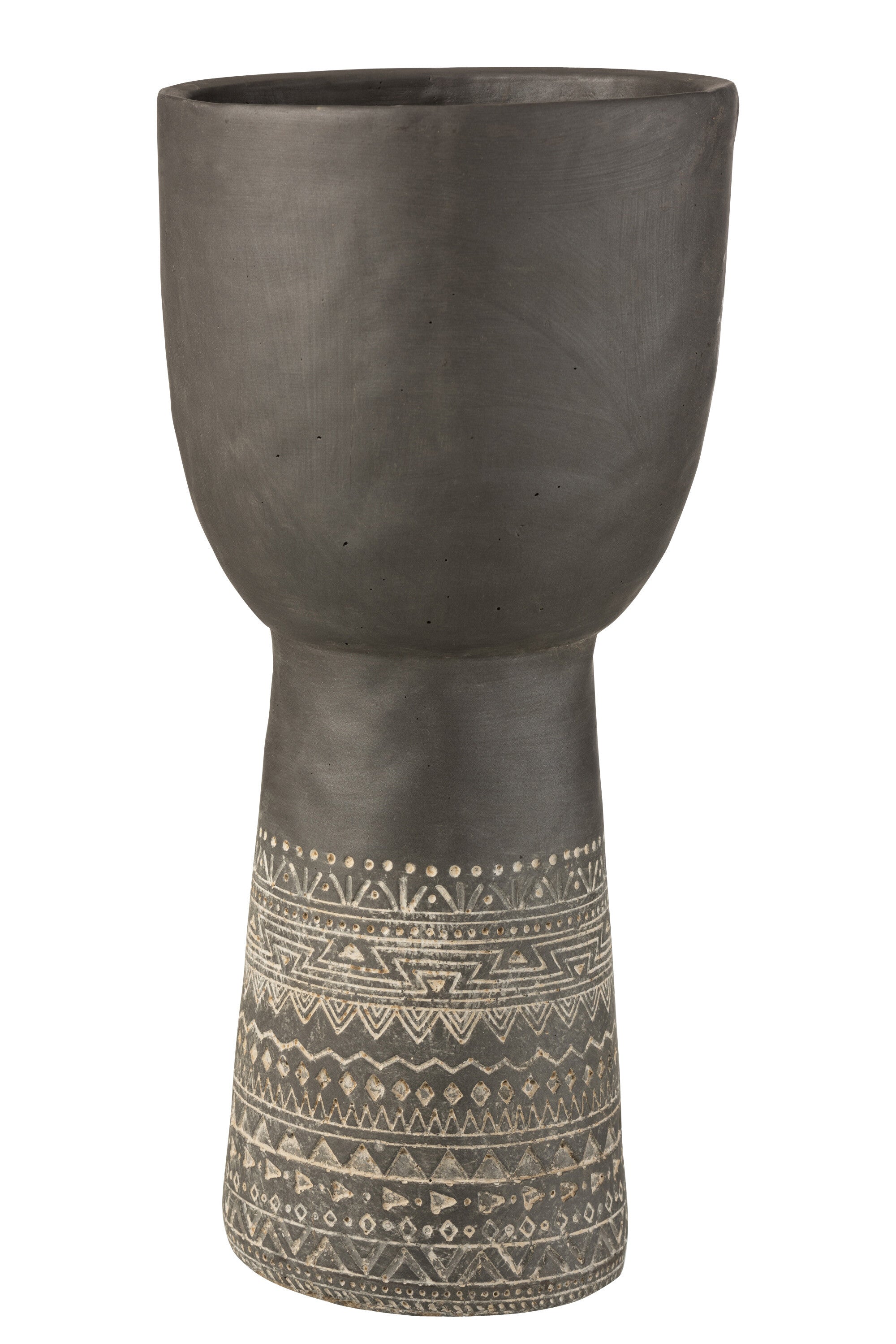 J-Line bloempot Gat Decoratie Etnisch - cement - grijs - large - Ø 23 cm