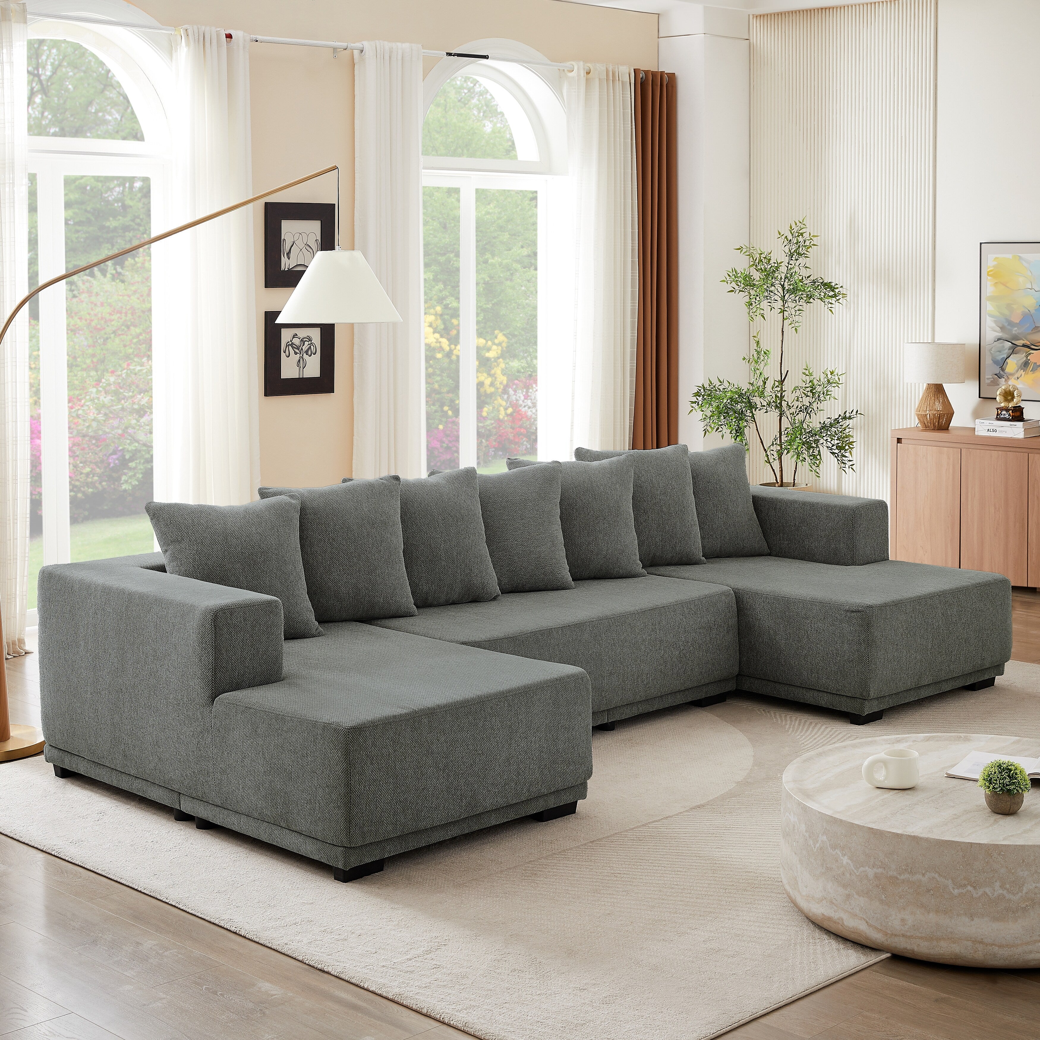 Modern U Shaped Modular Sectional Sofa with Cloud Like Cushions for Living Rooms or Guest Spaces, No Assembly