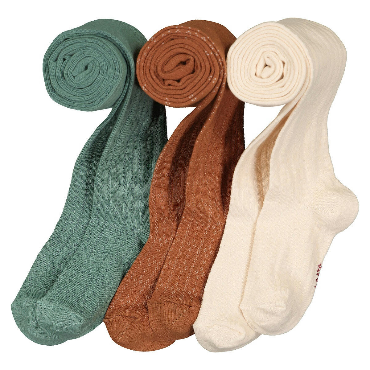 Lot de 3 paires de collants unis, maille pointelle