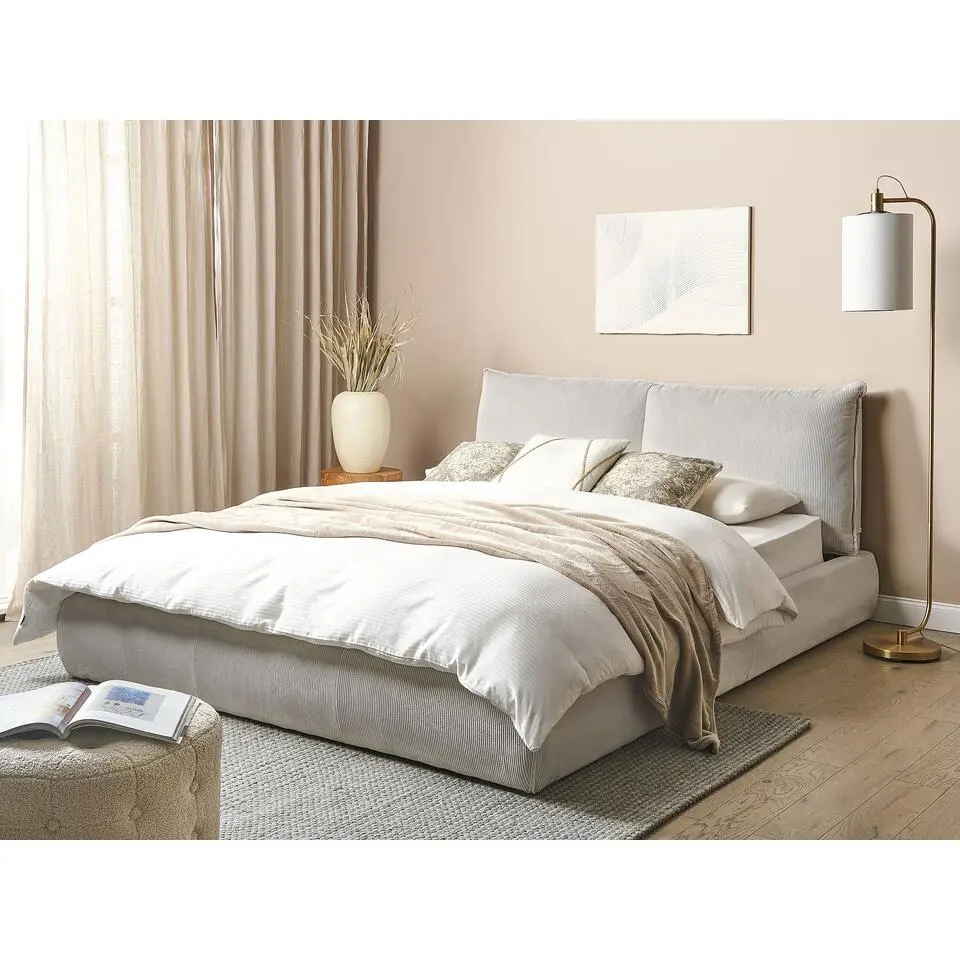 VINAY - Tweepersoonsbed - Beige - 160 x 200 cm - Corduroy