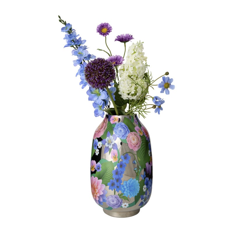 Vaas bloemen - zilverkleurig - &Oslash;19x31 cm