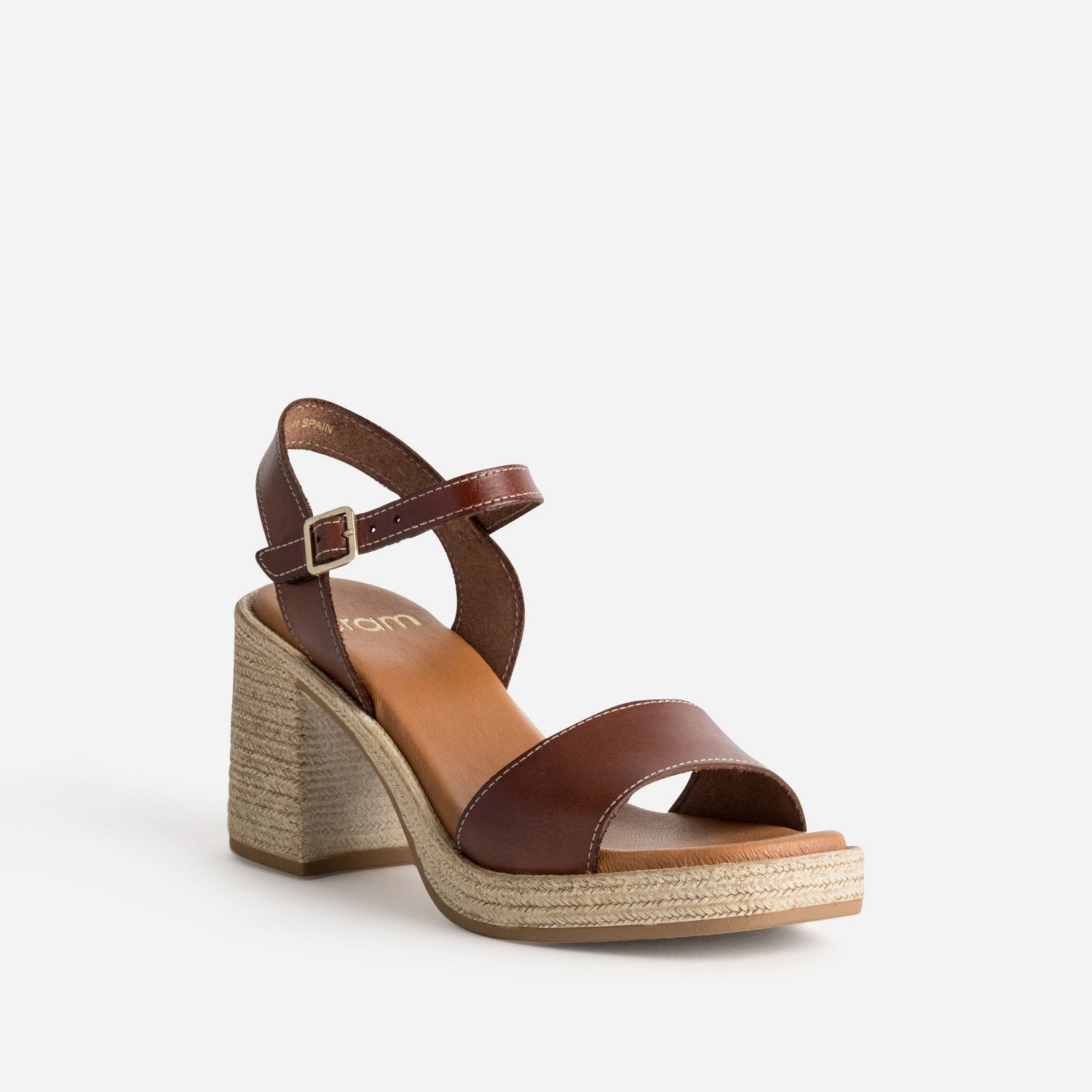Sandale cognac cuir talon effet corde