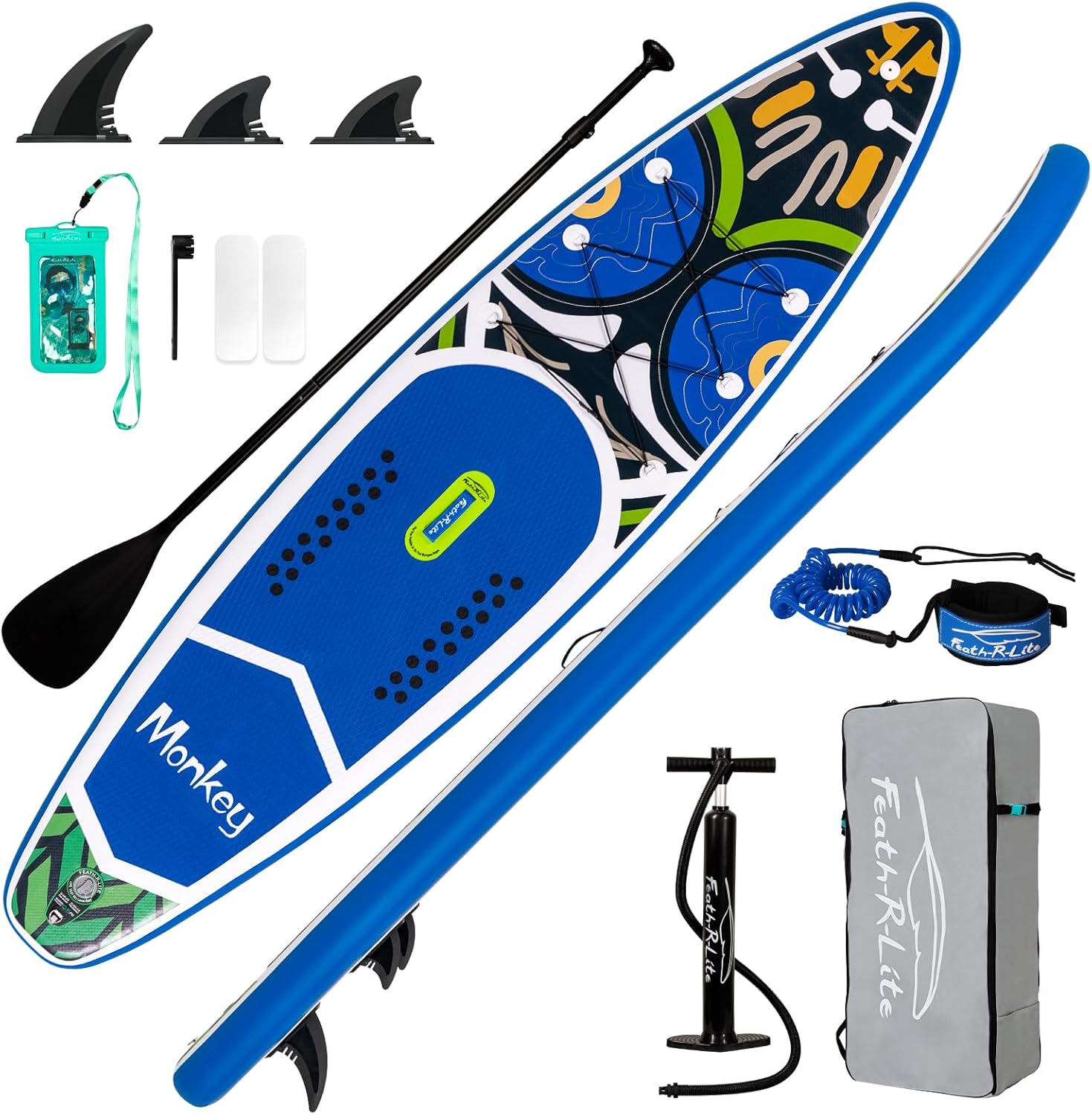 FunWater Aufblasbares Stand Up Paddle Board Surfbrett SUP Komplettes Paddleboard Zubehör Verstellbares Paddel, Pumpe, ISUP Reiserucksack, Leine, wasserdichte Tasche, Erwachsene Paddelboard