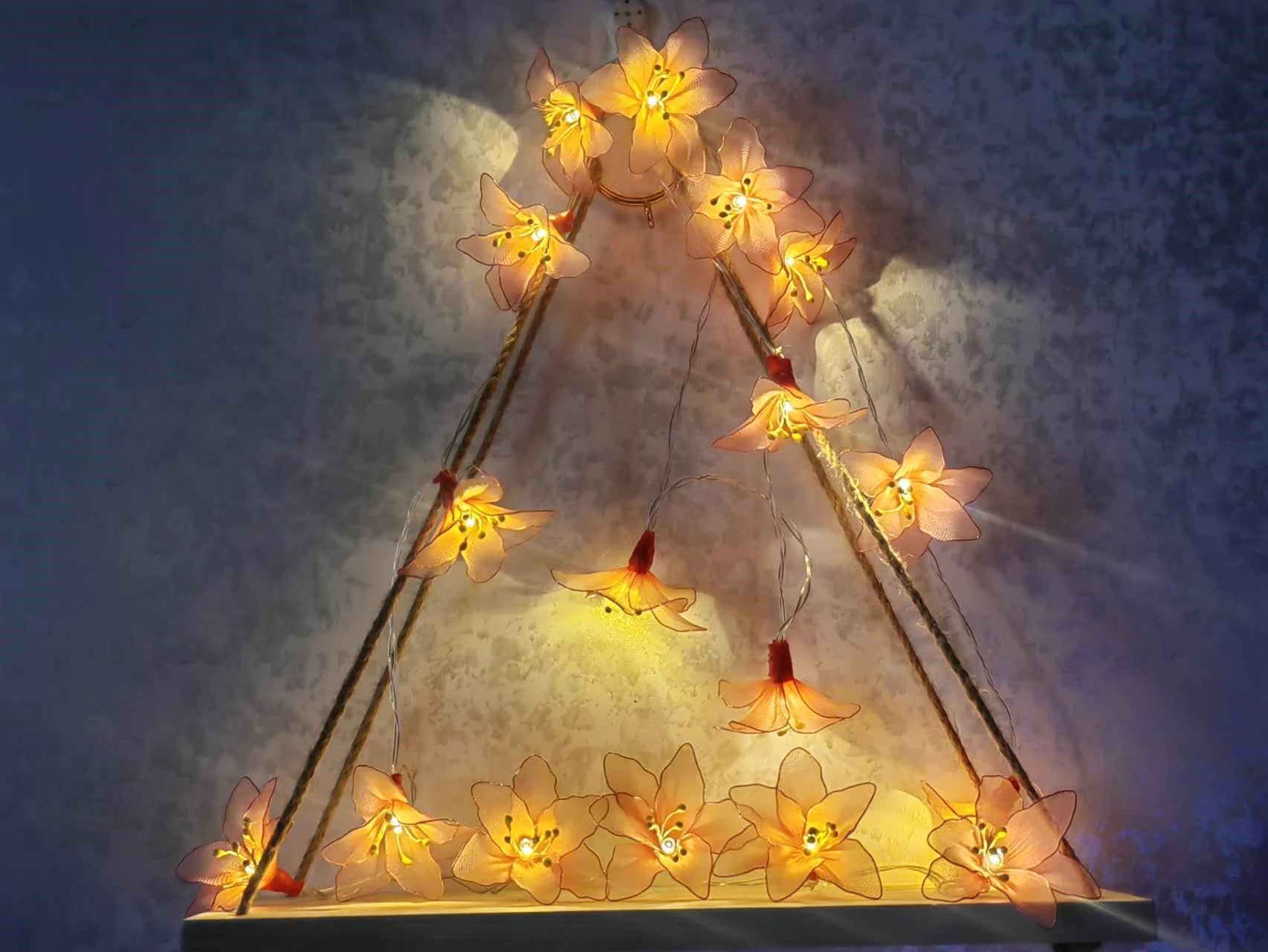 Pink Lily Fairy Lights – Kids Bedroom Night Light, Magical Room Decor, Birthday & Children’s Day Gift, Handmade LED String Lights