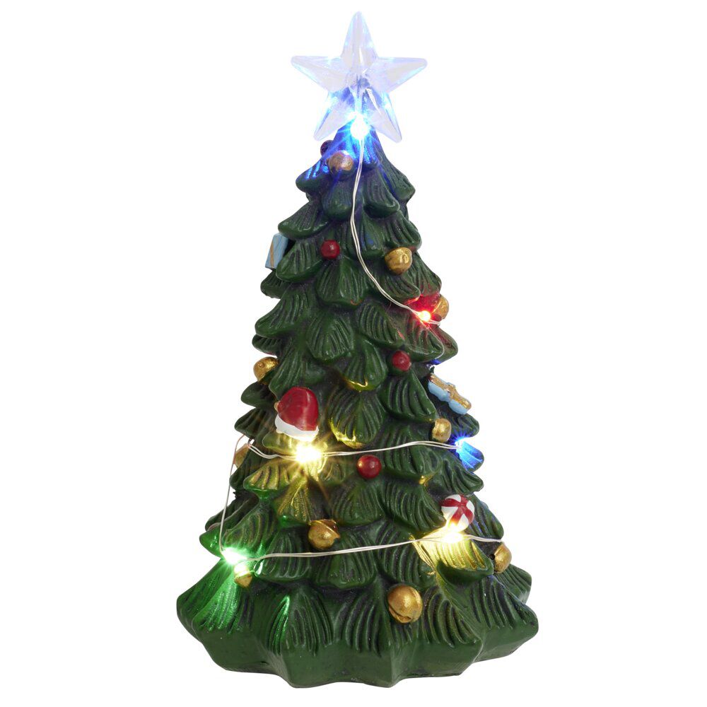 Sapin de No&euml;l décoratif lumineux en polyrésine Ø8xH13cm