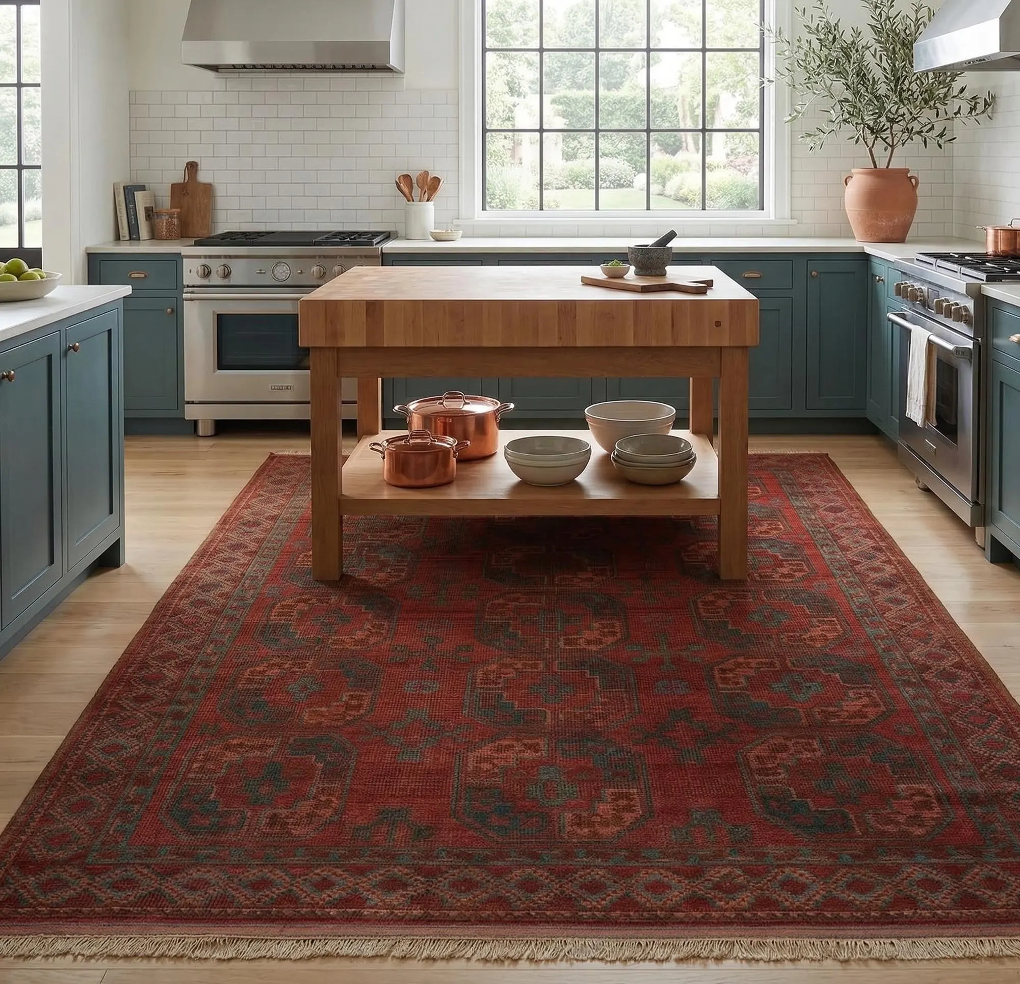 Hand Knotted Bokhara Rug Vintage Red Wool Afghan Tribal Area Rug