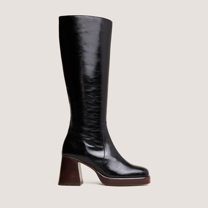 Bottes à plateformesen cuir vieilli noir | BETINA