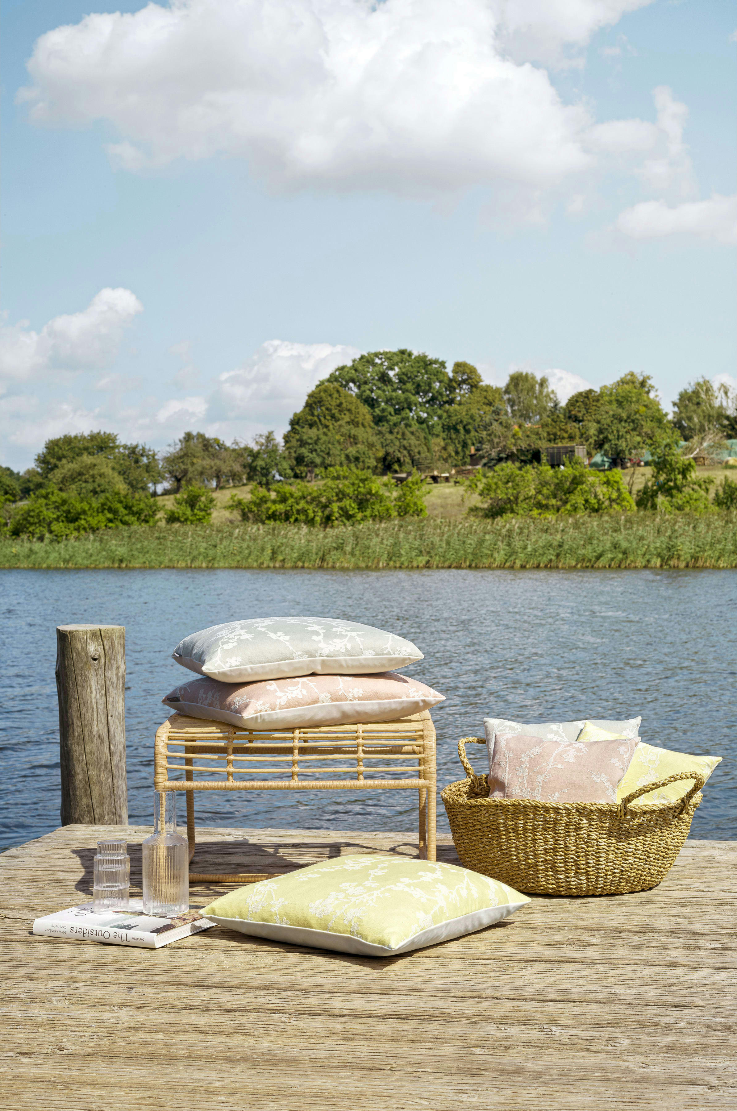 JASMIN - Housses de coussin jaune anis jacquard coton 50x50 -Lot de 2