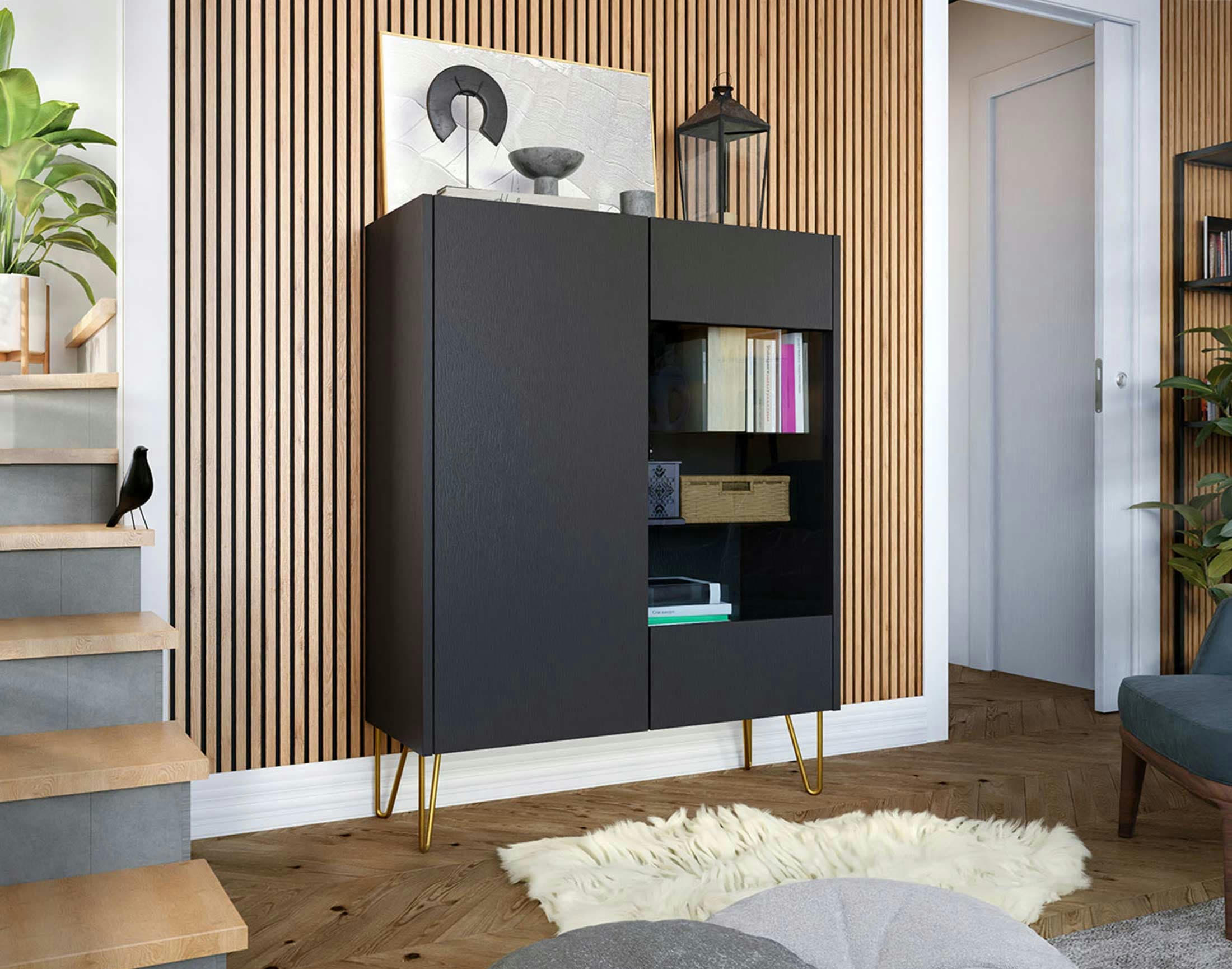 CALI - Vitrine style contemporain 97 cm noir / doré