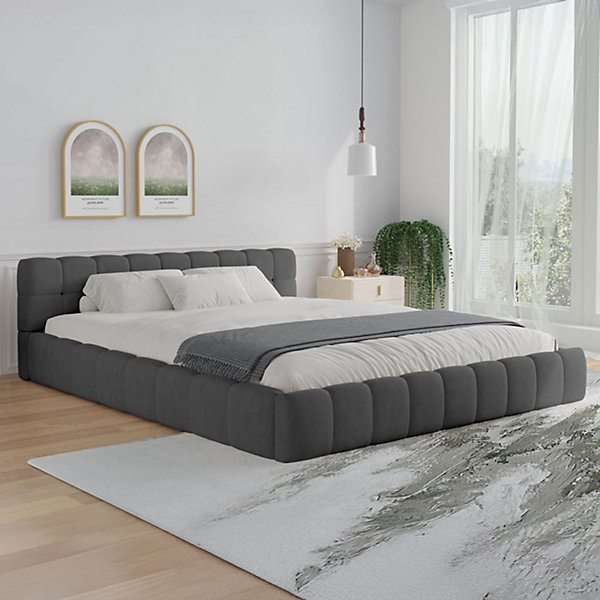 Lit nuage 140x190cm en velours gris - KANSAS