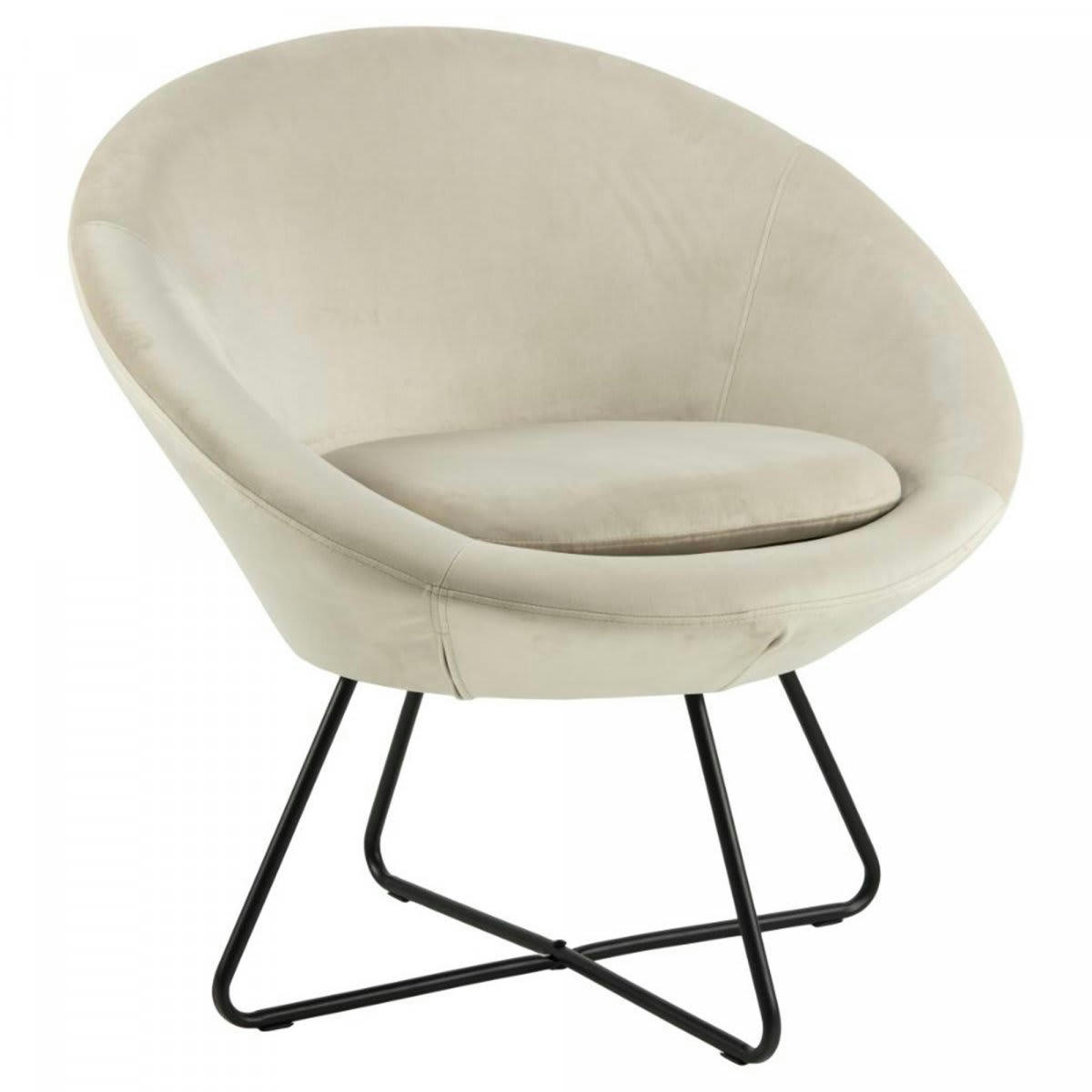 CENTIX - Fauteuil rond en velours pieds métal noir blanc