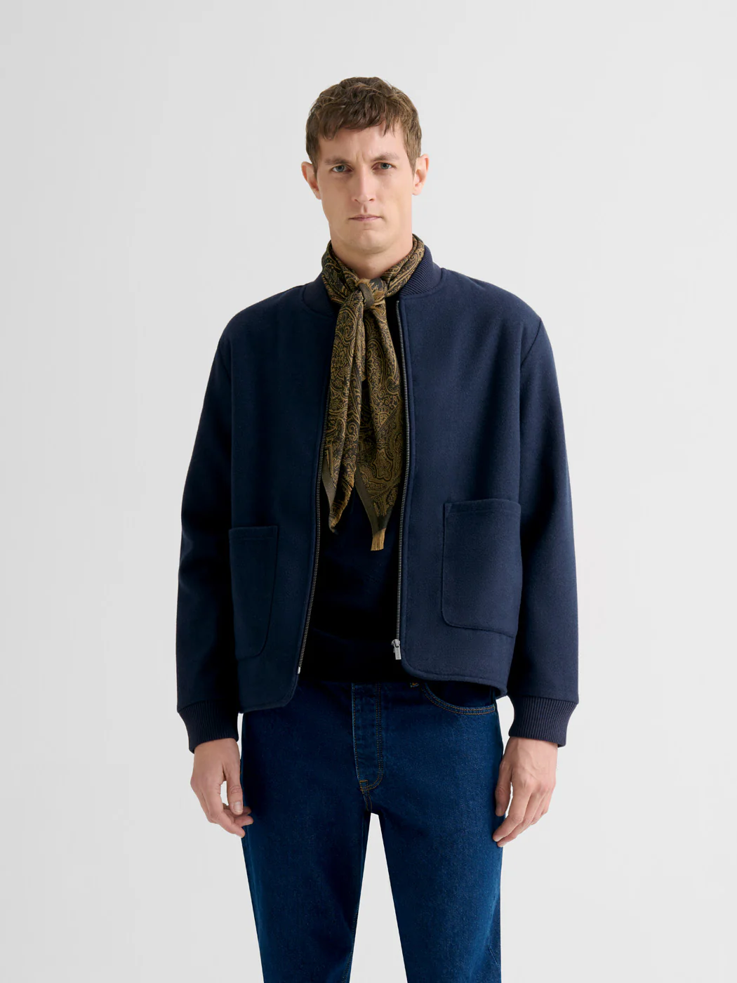 Blouson cardigan col teddy bi-matière