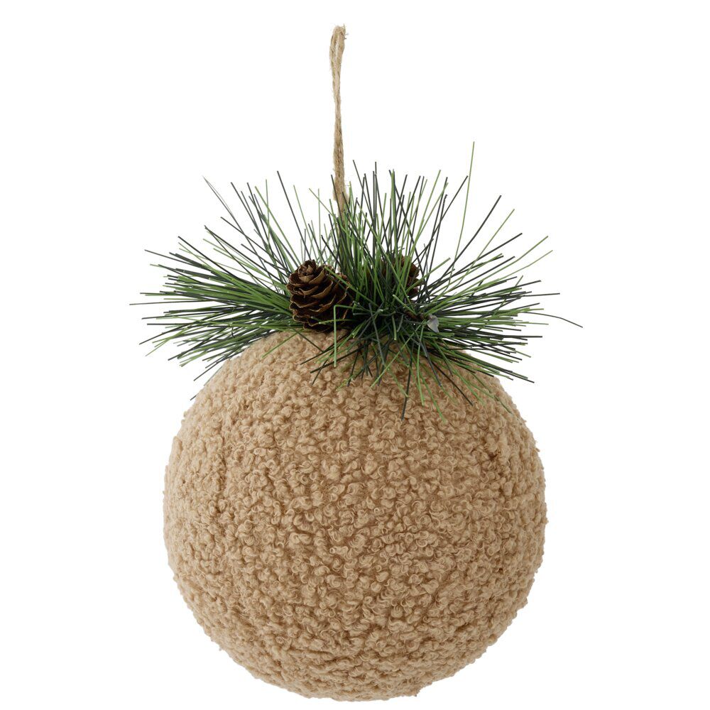 Boule de No&euml;l effet bouclette avec branche décorative Ø12cm (2 modèles)