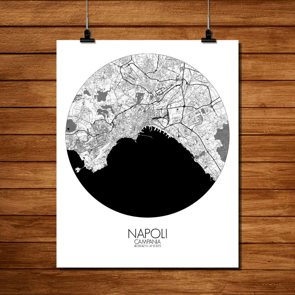 - Affiche Naples Carte ronde 40x50