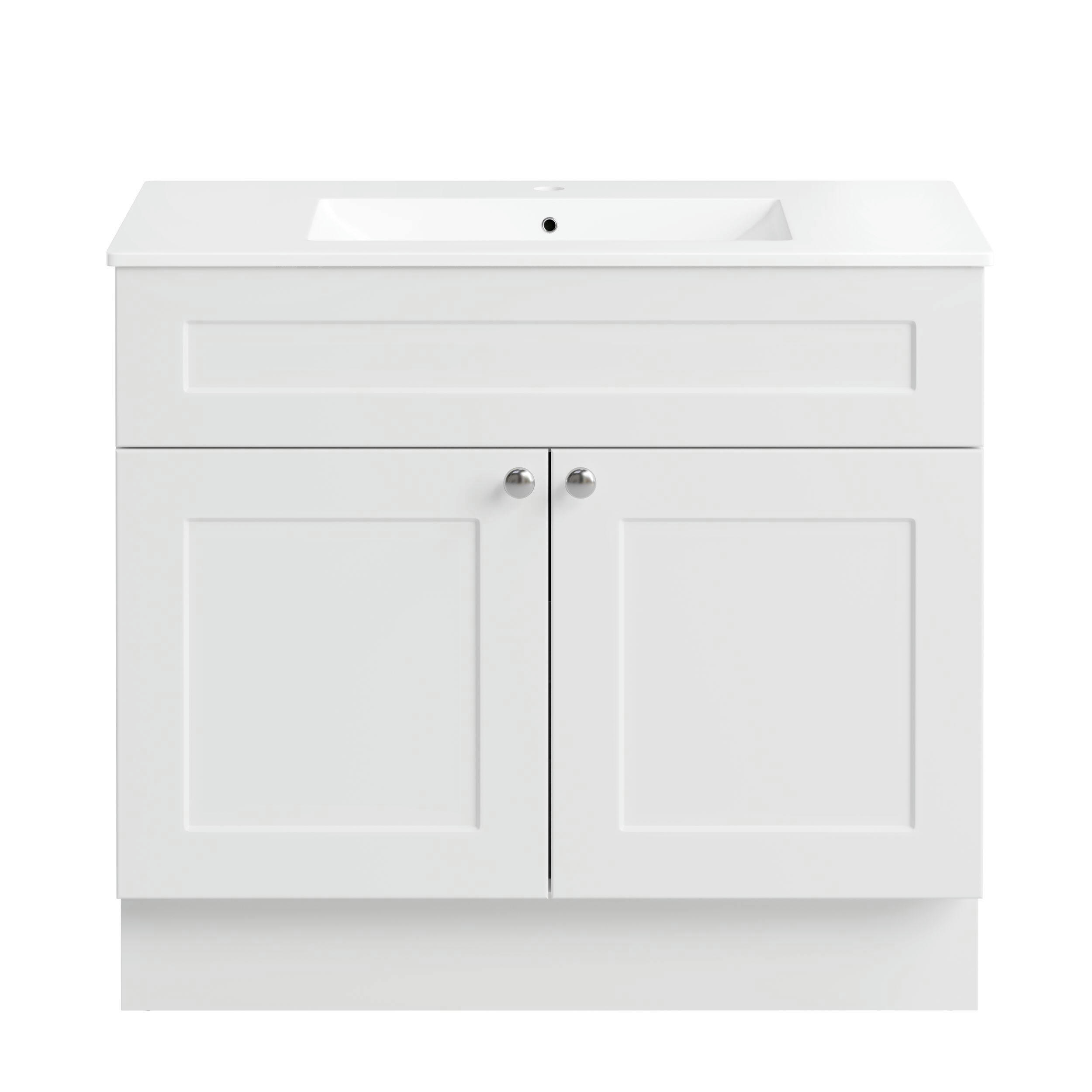 CANVAS Milford Double Door Single Sink Marble Top Bathroom Vanity, White, 36-in