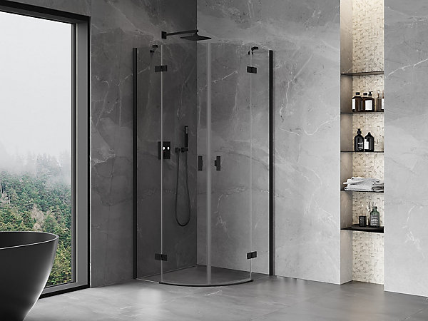 Mexen Mist cabine de douche demi-circulaire pivotante 100 x 100 cm, transparente, noire - 8A33-100-100-70-00
