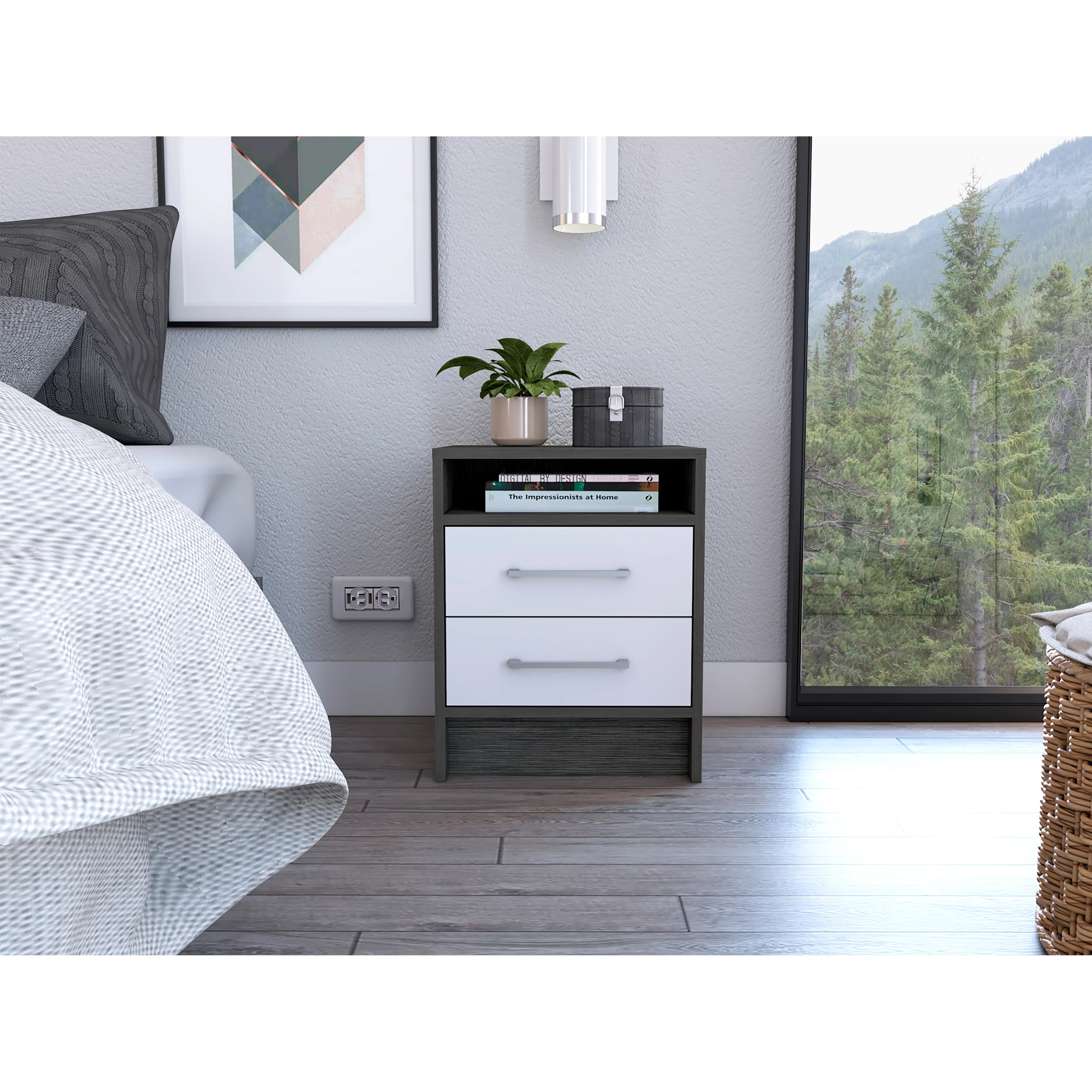 Rowley 2-Drawer 1-Shelf Rectangle Nightstand