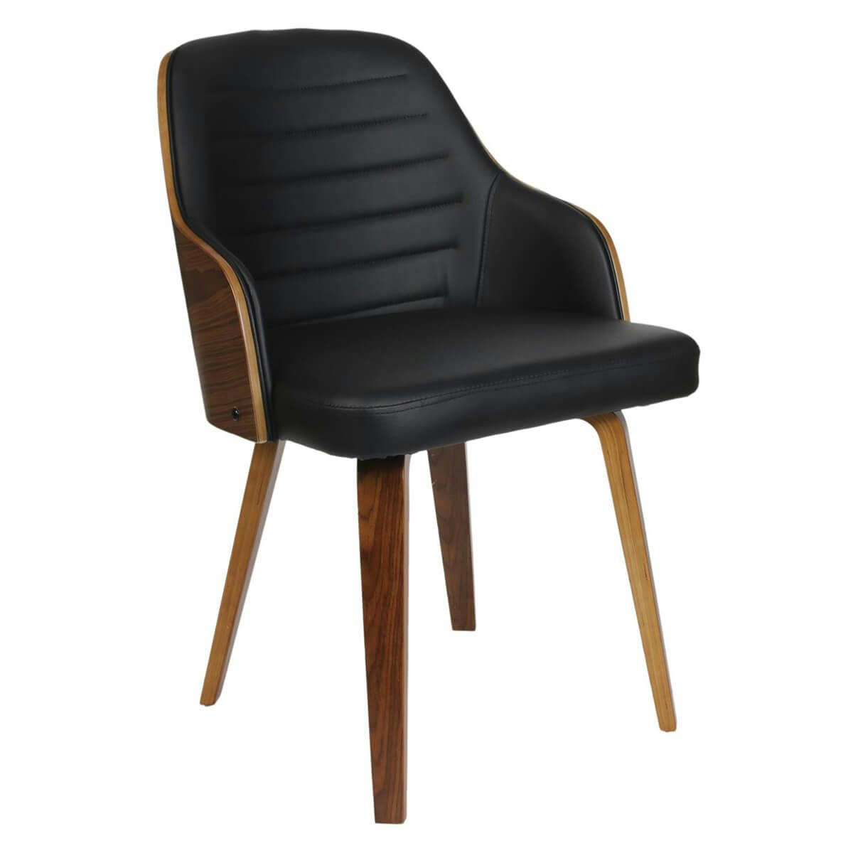 ROJDA - Chaise  rétro simili noir et contreplaqué marron