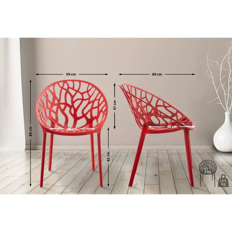 CLP Set van 4 Tuinstoel Hope Kunststof - rood
