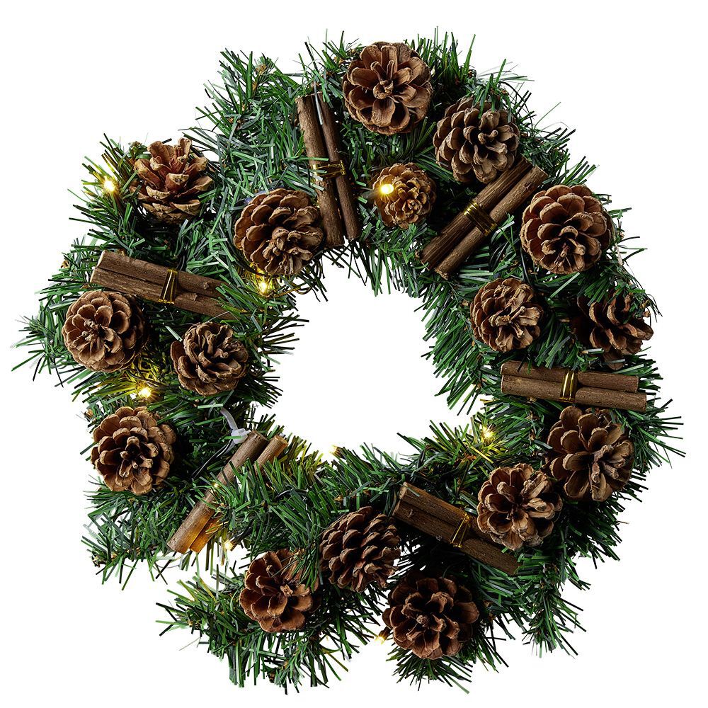 Couronne de No&euml;l lumineuse 30LED blanc chaud pomme de pin Ø30cm