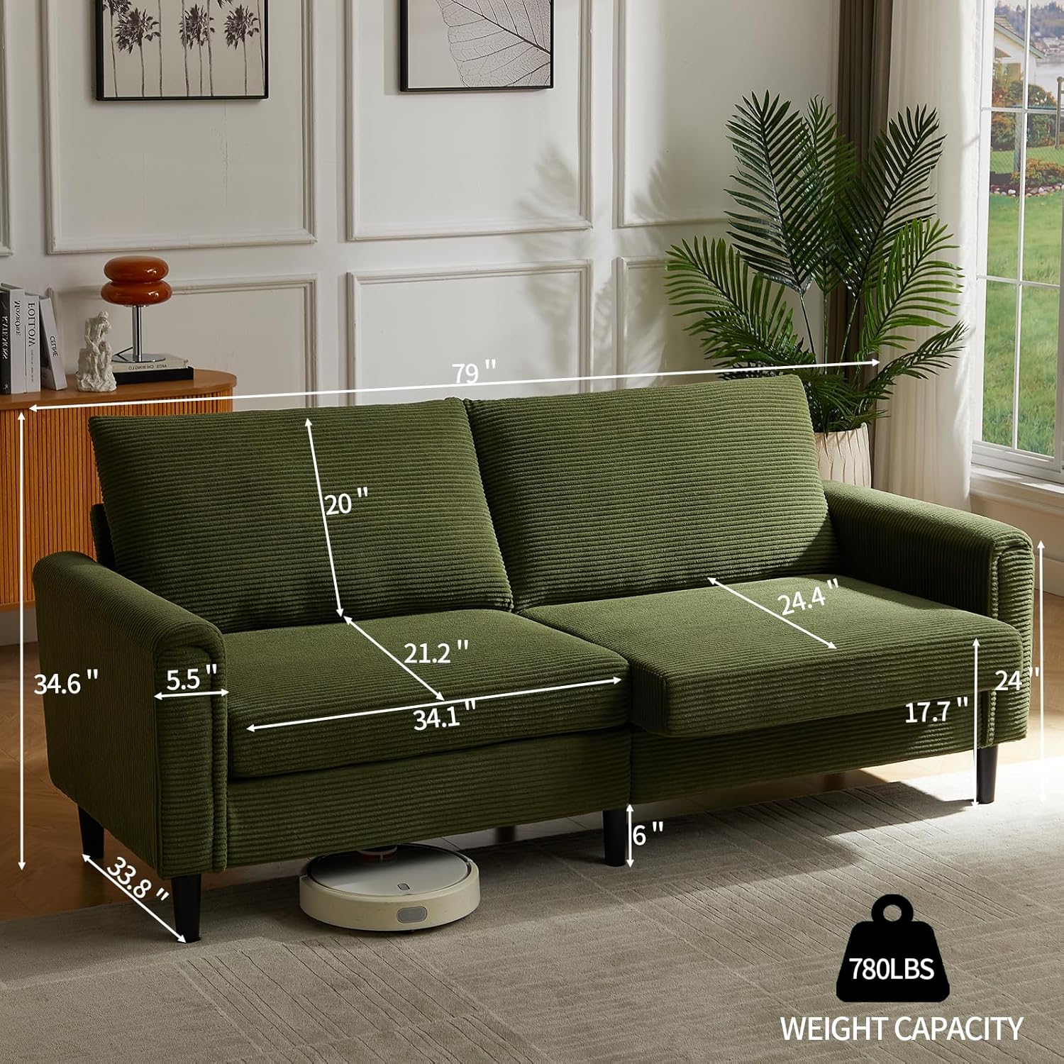 Brelice 80 Loveseat Sofa, Corduroy Couch for Living Room, 24.4 Extra Deep Seats, Mid Century Modern Oversized Love Seat for Bedroom, Office, Apartment and Small Space