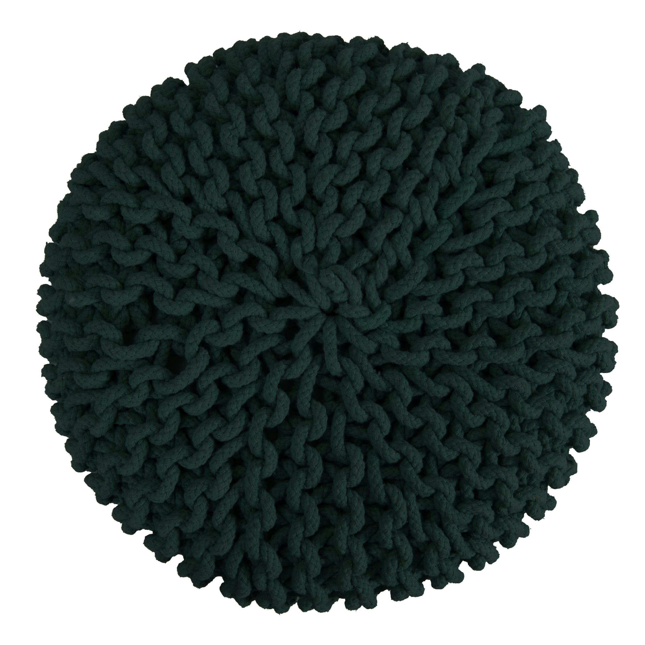 LISA - Petit tabouret tricot en coton vert sapin